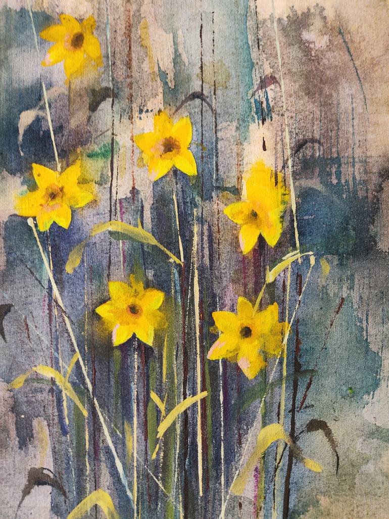 Original Art Deco Floral Painting by Nick Young