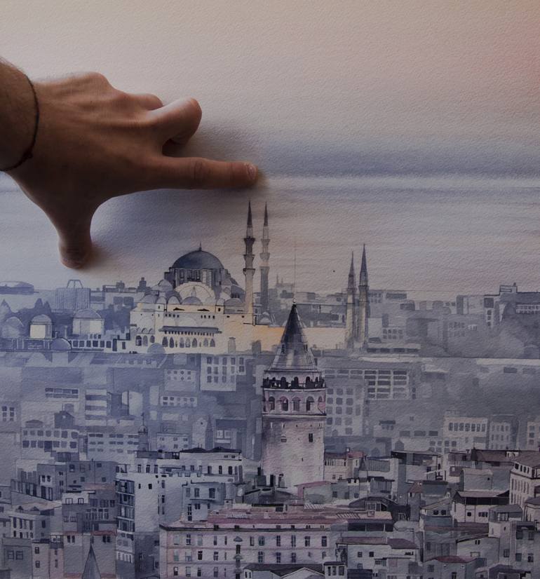 Galata Tower Istanbul City Watercolor Paint Painting By Temel Onur Bayram Saatchi Art