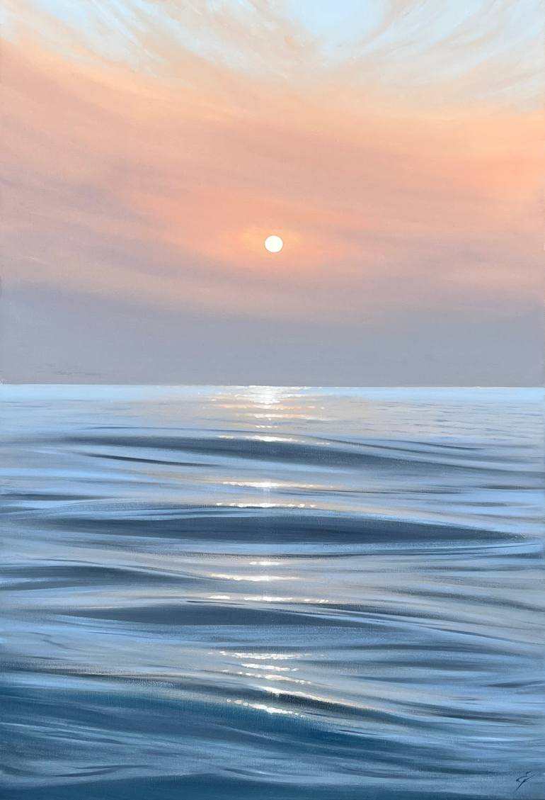 Original Seascape Painting by Eva Volf | Realism Art on Canvas | Sun's Embrace