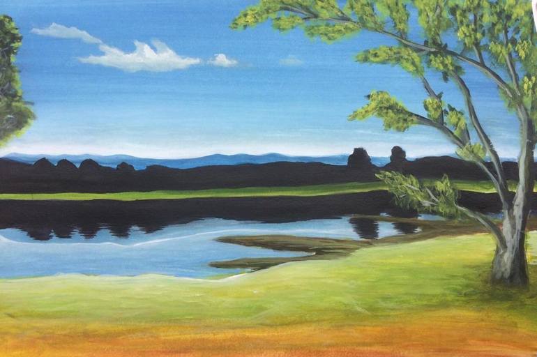Lake View Landscape Painting By Vivek Anand Saatchi Art