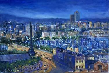 Original Abstract Expressionism Cities Paintings by Anibal Riverol