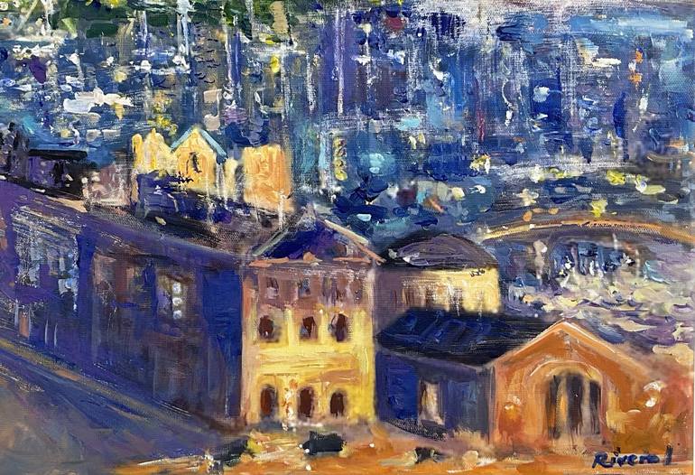 Original Abstract Expressionism Cities Painting by Anibal Riverol