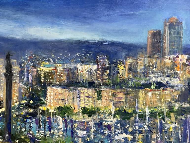 Original Abstract Expressionism Cities Painting by Anibal Riverol