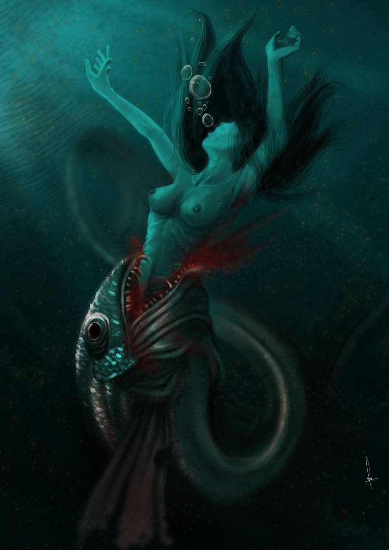 mermaid underwater drawing