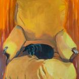 Black dog on yellow armchair by Anyck Alvarez Kerloch
