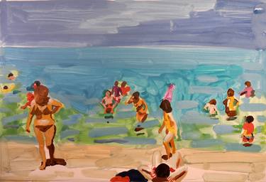 Original Figurative Beach Paintings by Stephen Abela