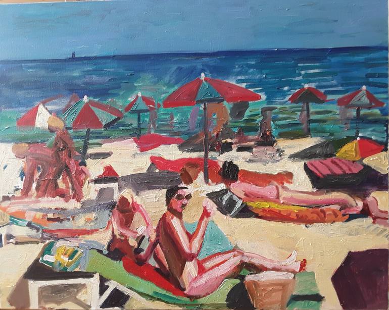 Original Impressionism Beach Painting by Stephen Abela