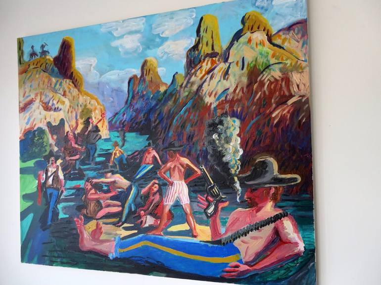 Original Expressionism People Painting by Stephen Abela