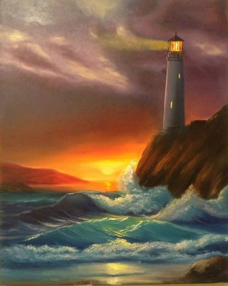 Lighthouse At Night Painting By Nata New Saatchi Art