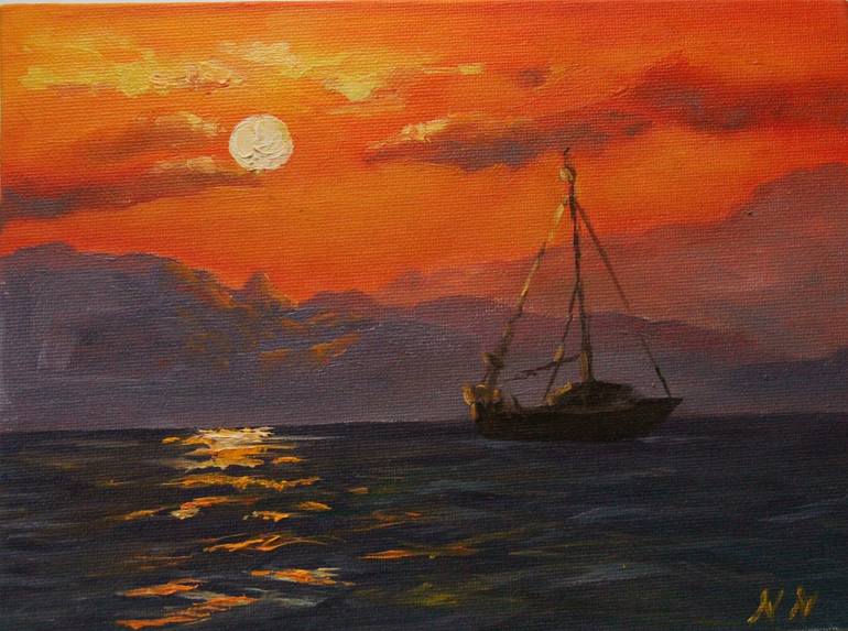 BEAUTIFUL SUNSET ON THE SEA Painting by Nata New  Saatchi Art