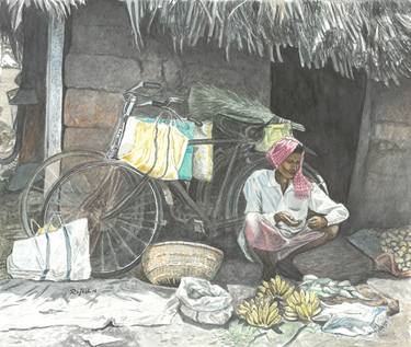 Print of Realism Rural life Paintings by Kotekal Guru Rajesh