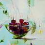 This is an oil painting full of joy done on a gallery stretched canvas. I call it Cherries in a Glass Bowl.
This handmade painting is done with high-quality oil paints (Winsor and Newton and Gamblin artist professional colors) by applying media with palette knives on canvas 24x24 in (approx. 60x60 cm). The canvas is painted in deep grey blue on sides and does not need framing. The painting is ready to be placed on wall while it is also deep enough to sit on your console table or wherever it fits your space.