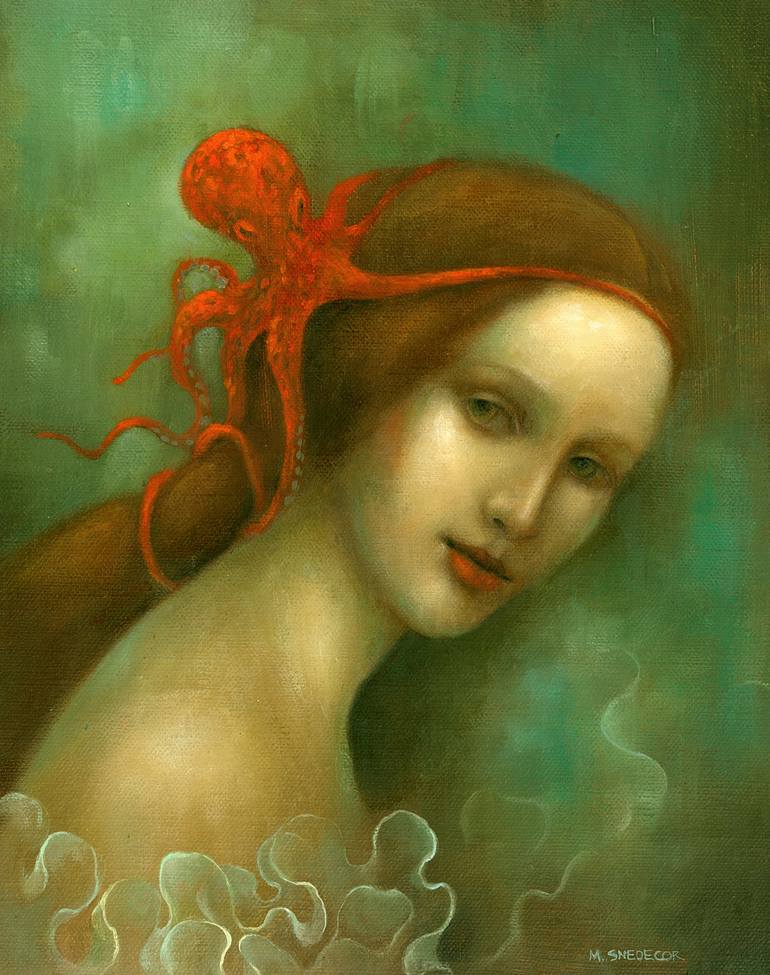 Mermaid Series: Red Helper Painting by Marcia Snedecor | Saatchi Art