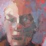 A deeply expressive portrait of a striking woman, rendered in bold brushstrokes and with touches of the palette knife.  I chose to invite the red ground to show through, giving the head strength whilst retaining the gentleness of the figure.  Her pale blue eyes will haunt me forever.