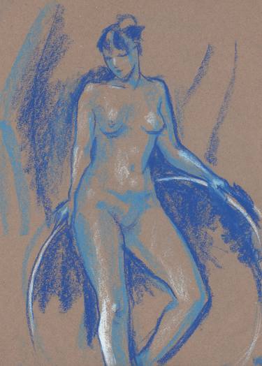 Blue Girl with Gymnastic Circle, Nude Sketch, Artistic Nudity image