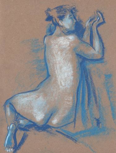 Sitting Woman, Nude Sketch, Blue Series image