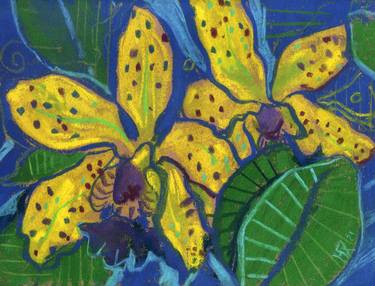Yellow Orchid Flowers, Pastel Sketch thumb