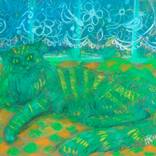 Turquoise Cat, Pastel Painting Bizarre Animals Art by Julia Khoroshikh