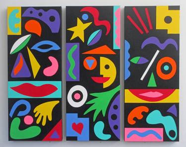 Original Pop Art Abstract Paintings by Mindy and Paul RodmanWhite