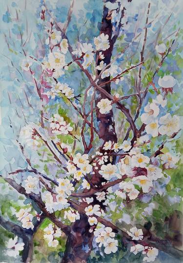 Painting blooming tree in watercolor thumb