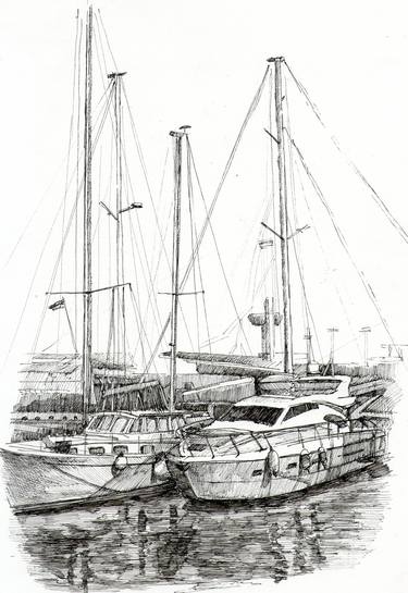 Print of Realism Yacht Drawings by Bogdan Shiptenko