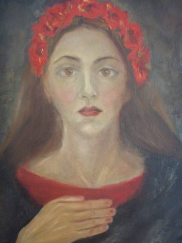 woman in red flowers thumb