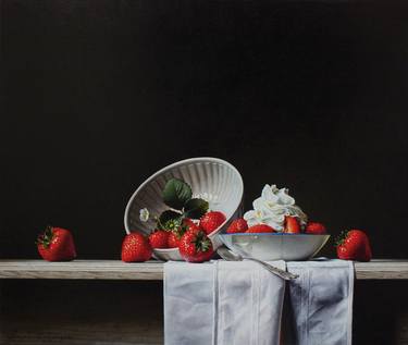 Still life with strawberries and whipped cream thumb