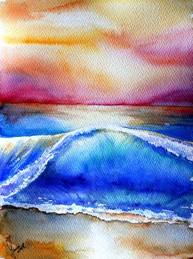 Ocean Sunset Original Watercolor Painting thumb