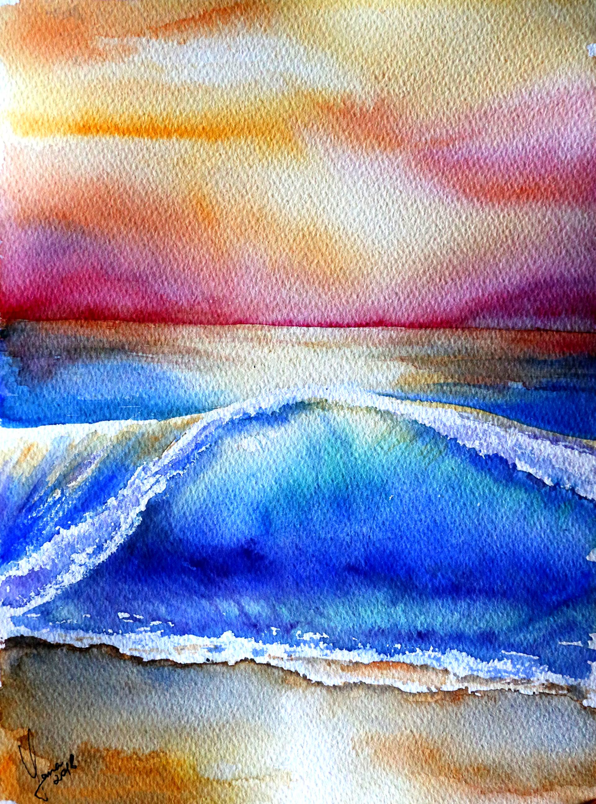 Ocean Sunset Original Watercolor Painting Painting by Yana Shvets