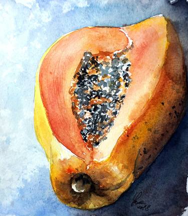 Tropical Papaya in Watercolor | Food Art thumb