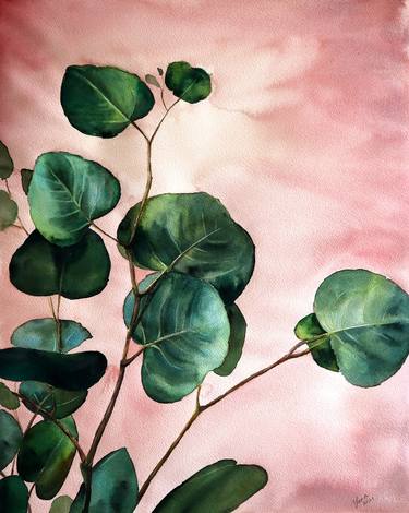 Green Eucalyptus in Watercolor - Dreamy Botanical Art thumb