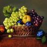 A classical still life with various fruits in a wooden basket.
Reference photo from 123rf stock photos by Marta Teron.
Oil on canvas panel.