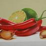 Some spicy ingredients for a good homemade meal. I am myself a passionate cook and I love to use fresh spicery.
Acrylic on canvas panel.