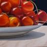 What could be more tempting than fresh, juicy cherries with their shining red or yellowish skin? I cannot resist to paint them over and over again.

Acrylic and oil on canvas panel, covered with several layers of UV-resistant varnish.