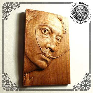 Salvador Dali, realistic wooden portrait. thumb