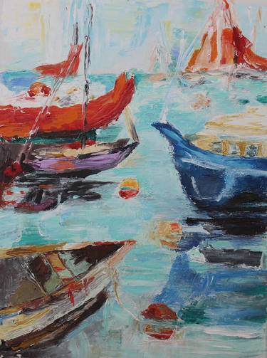Original Illustration Boat Paintings by Nitika Ghosh