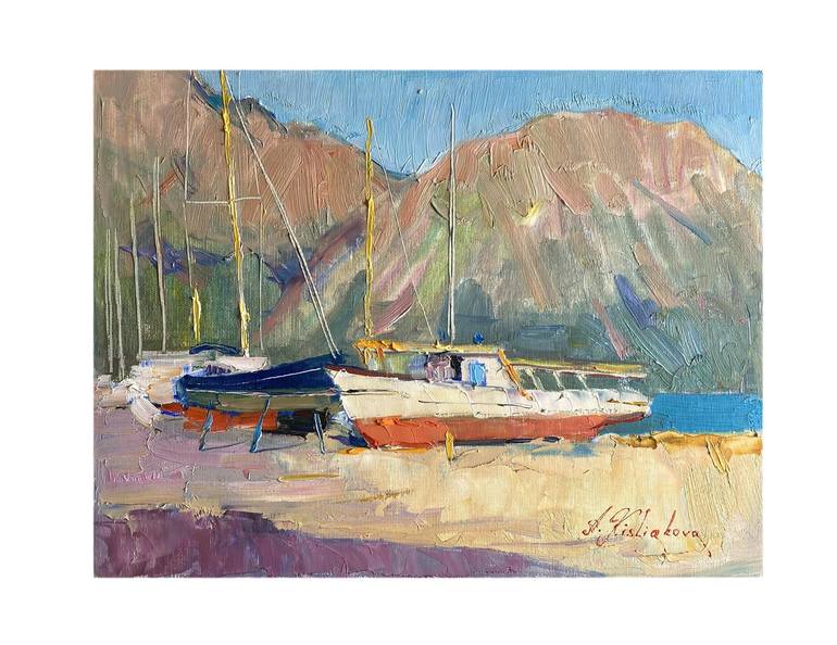 Original Impressionism Ship Painting by Alla Kyslyakova