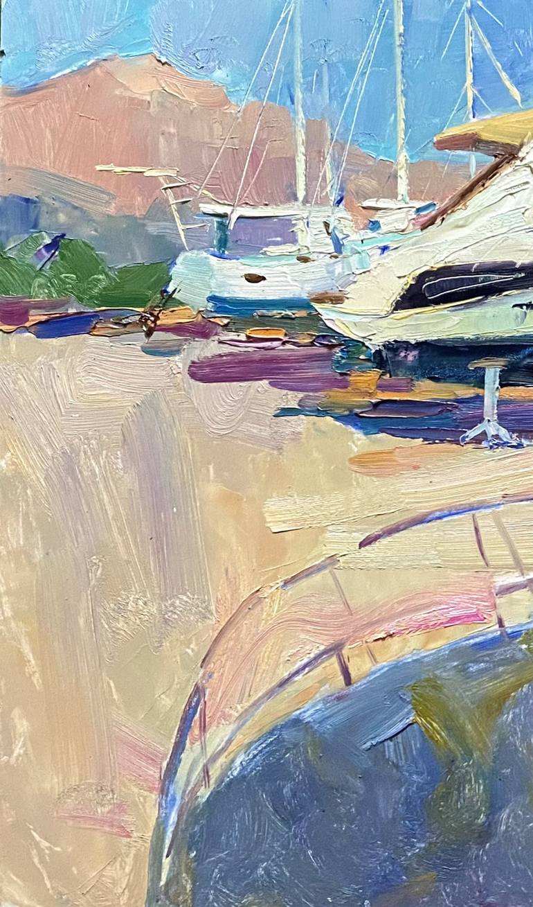 Original Impressionism Yacht Painting by Alla Kyslyakova