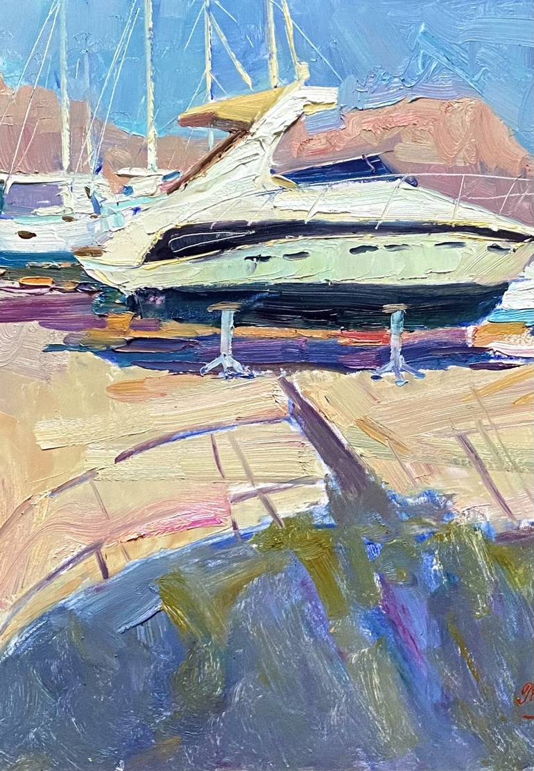 Original Impressionism Yacht Painting by Alla Kyslyakova