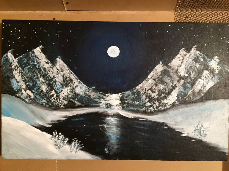 Moonlight Mountains Painting By Tyler Podomik 