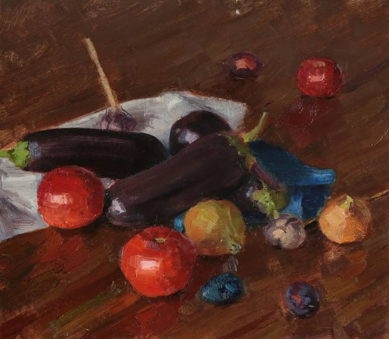 Still life with eggplant Painting by George Mamchur | Saatchi Art