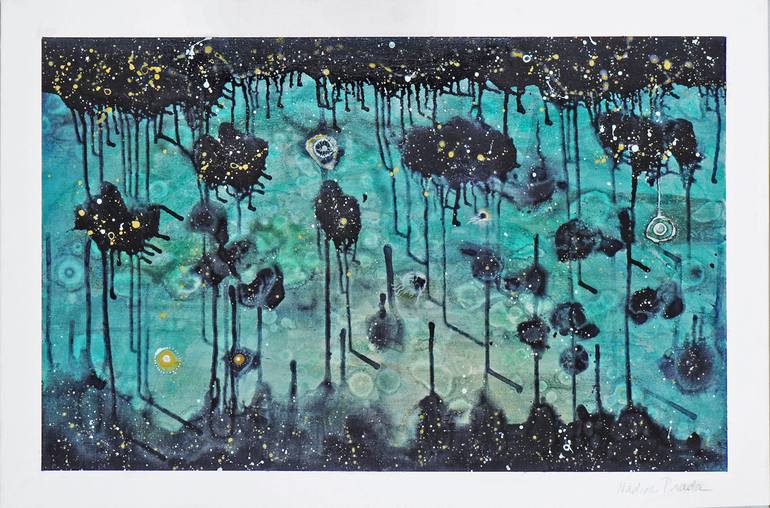 Floating Worlds: Strange Landscape in Green Painting by Nadine Prada |  Saatchi Art