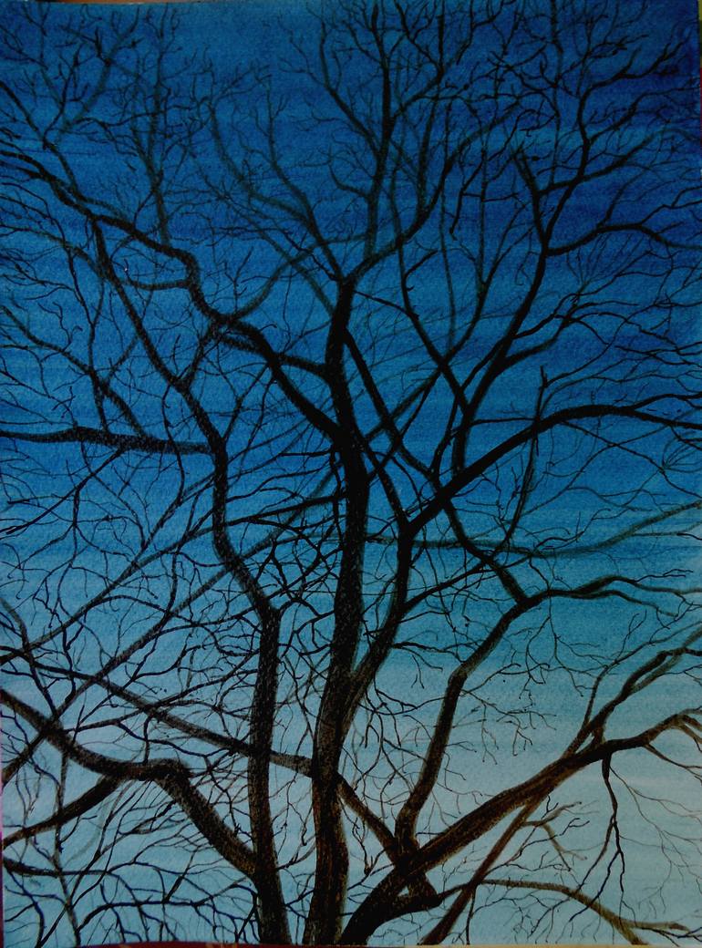 Winter Tree Dark Branches Painting By Nives Palmic Saatchi Art