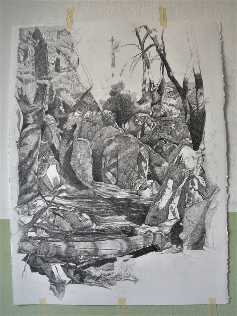Original Landscape Drawing by Nives Palmic