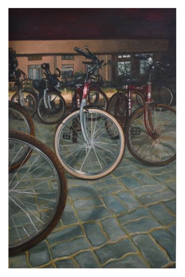 Original Bicycle Painting by MAHESH KK