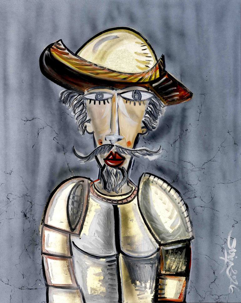 Original Famous Painting by Alessandro Siviglia  Contemporary Art on Canvas  Portrait of Don Quixote