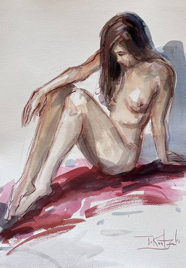 Seated nude II.Original Watercolor on fine paper. thumb