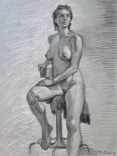 Seated female model II charcoal drawing thumb