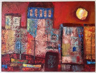 Red city, original oil on canvas thumb