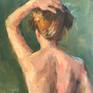This is an original oil painting on gallery wrapped canvas. Framed size is 18x15". Painting size is 14x11". Frame is made of wood. Life model was used. Painting style is classical, traditional realism. Please contact me with questions.